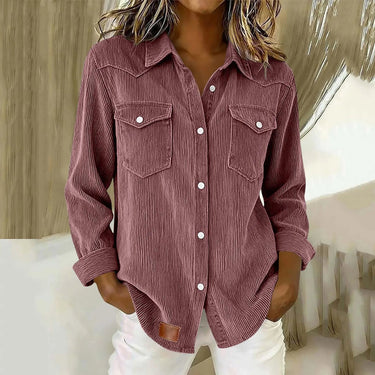 Women’s Corduroy Button Down Shirt with Patch Pockets-Shirts for women-CaldwellVoss