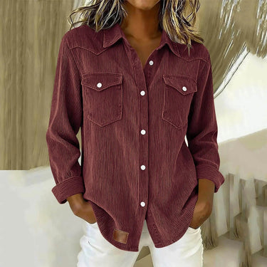 Women’s Corduroy Button Down Shirt with Patch Pockets-Shirts for women-CaldwellVoss