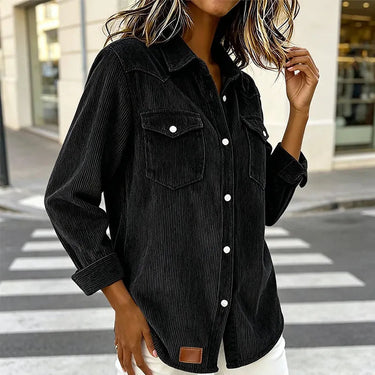 Women’s Corduroy Button Down Shirt with Patch Pockets-Shirts for women-CaldwellVoss