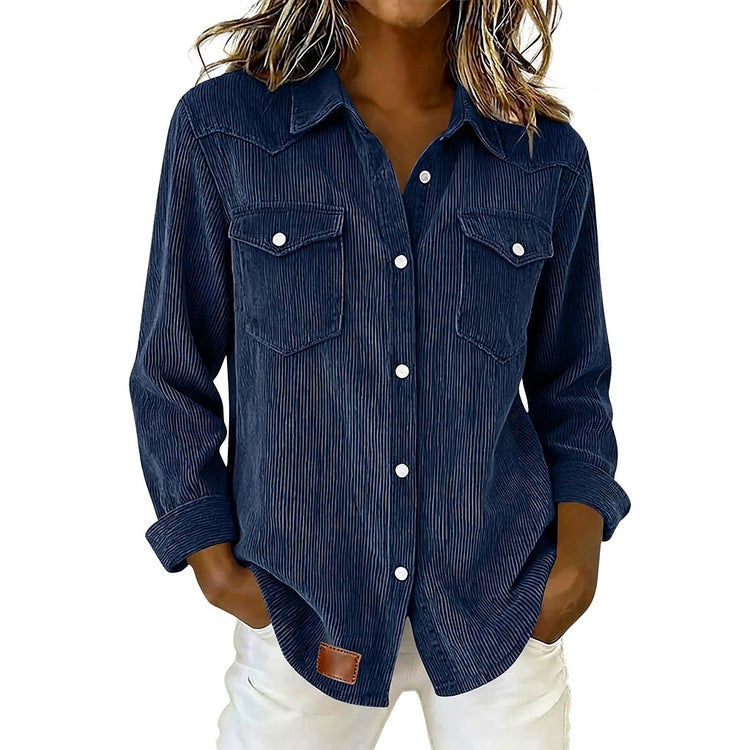 Women’s Corduroy Button Down Shirt with Patch Pockets-Shirts for women-CaldwellVoss