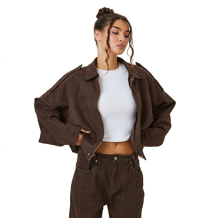 Women’s Cropped Bomber Jacket with Shoulder Epaulettes-Jacket for women-CaldwellVoss