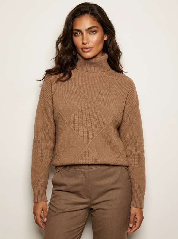 Women’s Diamond Pattern Knit Sweater-Sweaters for Women-CaldwellVoss