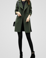 Women’s Double-Breasted Long Coat with Notched Lapels-Coats for woman-CaldwellVoss