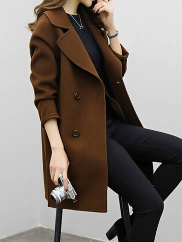 Women’s Double-Breasted Long Coat with Notched Lapels-Coats for woman-CaldwellVoss