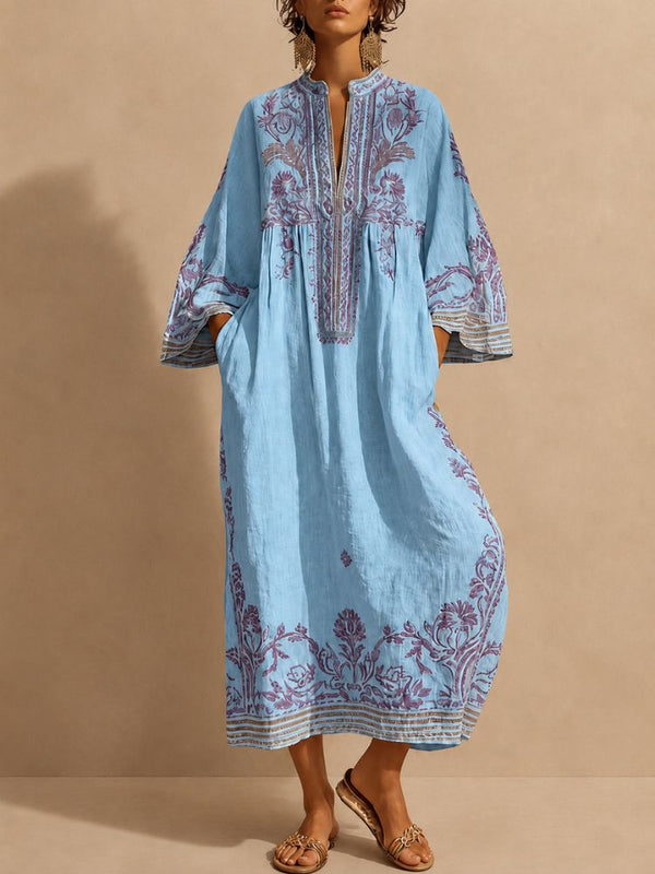 Women’s Embroidered Maxi Dress with Wide Sleeves-Maxi Dress-CaldwellVoss