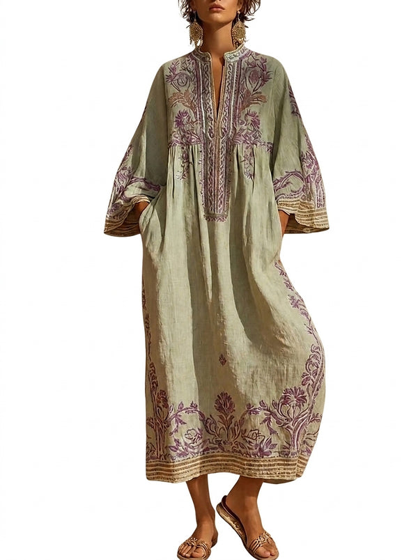 Women’s Embroidered Maxi Dress with Wide Sleeves-Maxi Dress-CaldwellVoss