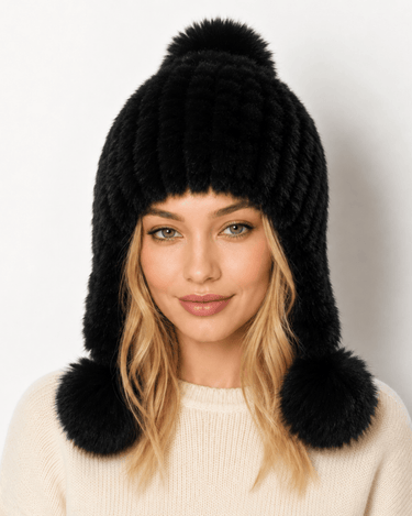 Women’s Faux Fur Trapper Hat with Pom Poms-Hat for women-CaldwellVoss