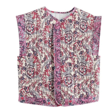 Women’s Floral Print Quilted Vest-Vests for women-CaldwellVoss