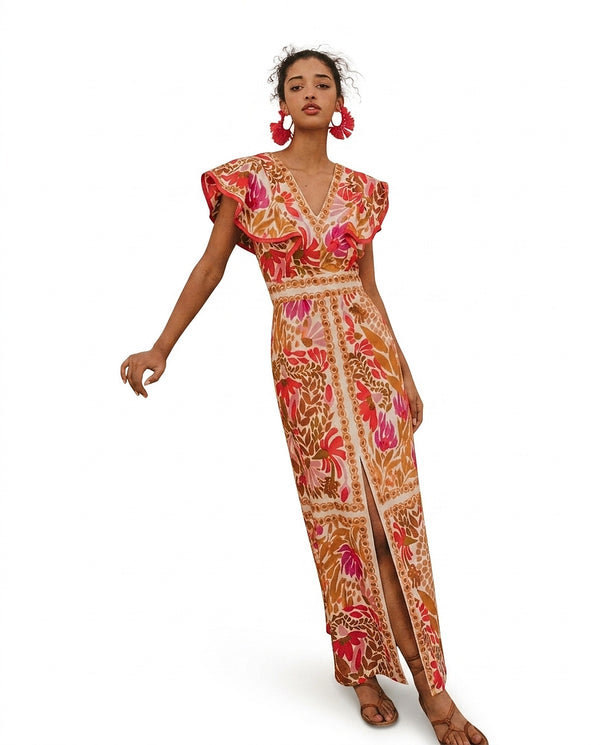 Women’s Floral Print V-Neck Maxi Dress-Maxi dresses-CaldwellVoss