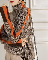 Women’s Herringbone Knit Pullover with Contrast Stripe-Sweaters for Women-CaldwellVoss