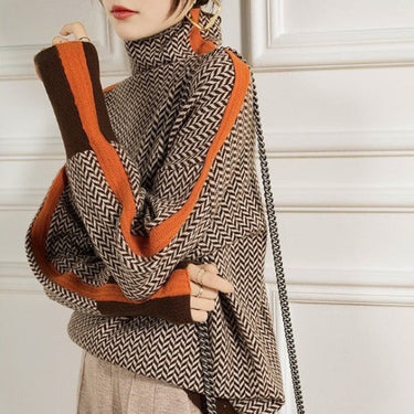 Women’s Herringbone Knit Pullover with Contrast Stripe-Sweaters for Women-CaldwellVoss