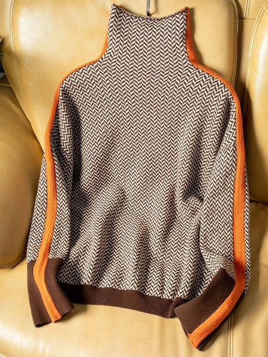 Women’s Herringbone Knit Pullover with Contrast Stripe-Sweaters for Women-CaldwellVoss