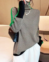 Women’s Herringbone Knit Pullover with Contrast Stripe-Sweaters for Women-CaldwellVoss