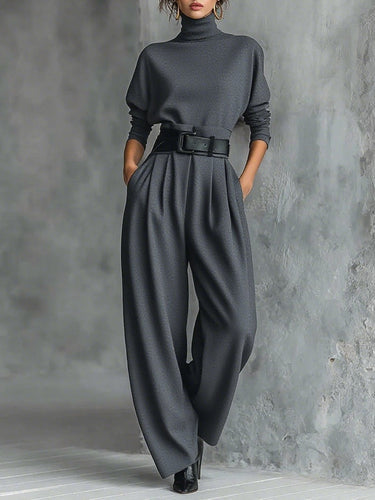 Women’s High-Neck Long Sleeve Wide Leg Jumpsuit-Jumpsuits for women-CaldwellVoss
