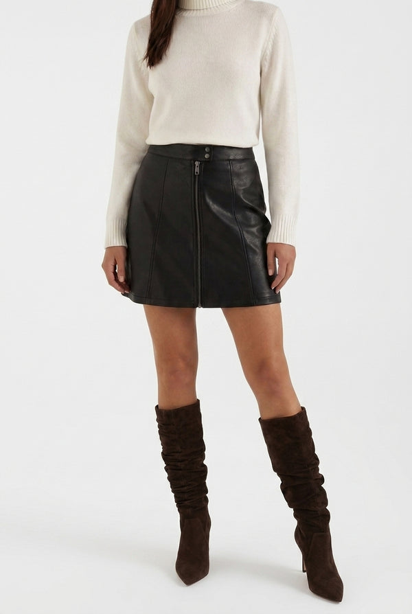 Women's High-Rise Mini Skirt with Front Zipper and Button Closure-Skirt for women-CaldwellVoss