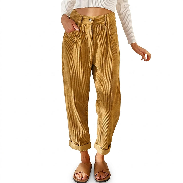 Women’s High Waist Corduroy Tapered Trousers-Pants for Women-CaldwellVoss