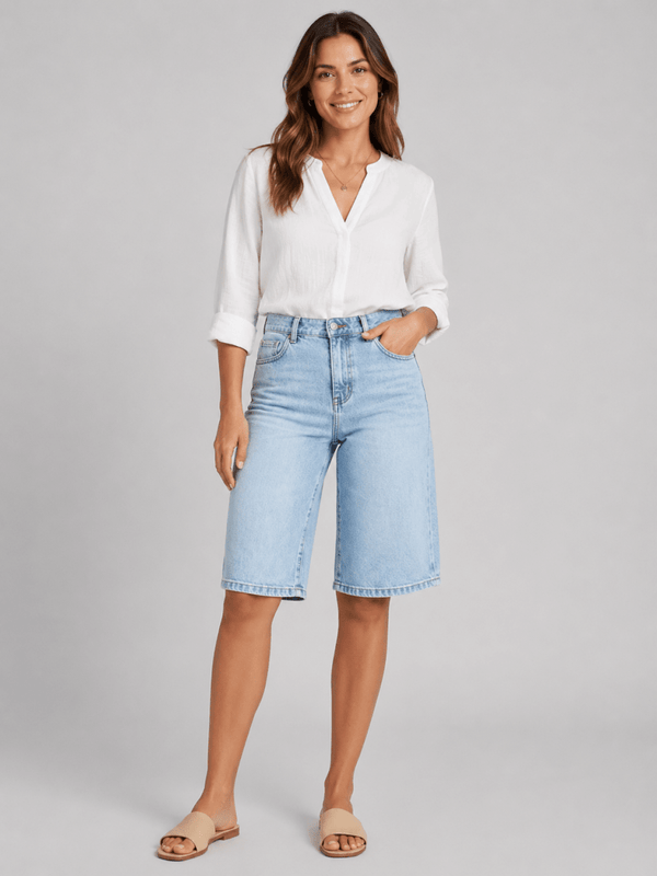 Women’s High Waist Denim Bermuda Shorts-Shorts for women-CaldwellVoss