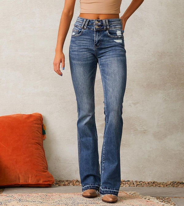 Women’s High-Waisted Bootcut Jeans with Frayed Hem-Pants for Women-CaldwellVoss