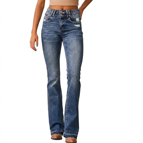Women’s High-Waisted Bootcut Jeans with Frayed Hem-Pants for Women-CaldwellVoss