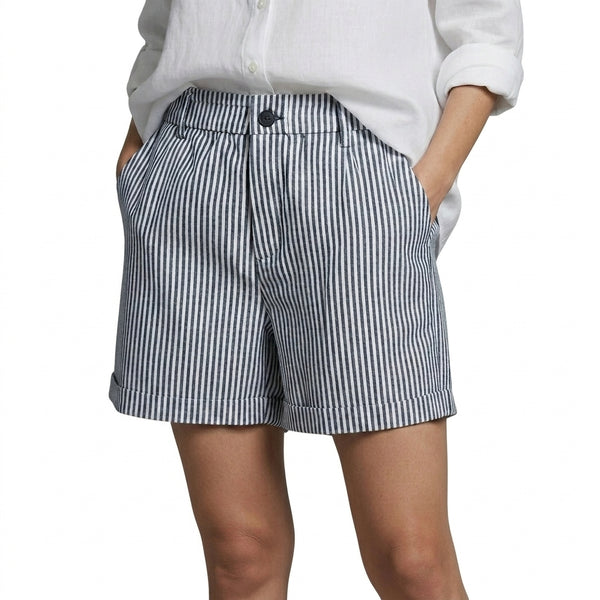 Womens High Waisted Striped Shorts with Cuffed Hem and Side Pockets-Shorts for women-CaldwellVoss