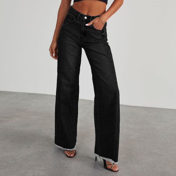 Women’s High-Waisted Wide-Leg Jeans with Raw Hem-Pants for Women-CaldwellVoss
