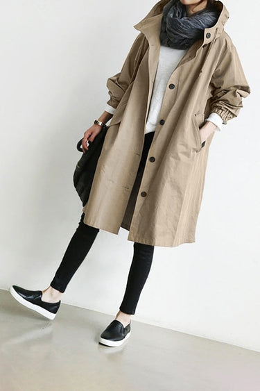 Women’s Hooded Trench Coat with Button Front-Coats for women-CaldwellVoss