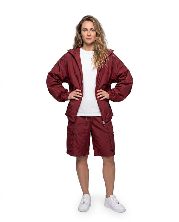 Women’s Hooded Zip-Up Windbreaker Jacket and Cargo Shorts Set-Jacket for women-CaldwellVoss