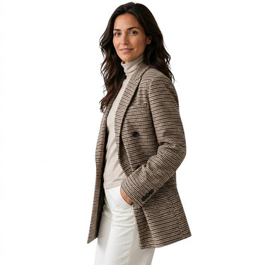 Women’s Houndstooth Pattern Oversized Blazer-Blazer for women-CaldwellVoss