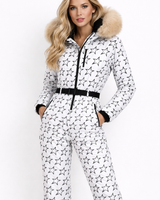Women’s Houndstooth Print Ski Jumpsuit with Faux Fur Hood-Jumpsuits for women-CaldwellVoss