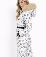 Women’s Houndstooth Print Ski Jumpsuit with Faux Fur Hood-Jumpsuits for women-CaldwellVoss