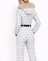 Women’s Houndstooth Print Ski Jumpsuit with Faux Fur Hood-Jumpsuits for women-CaldwellVoss
