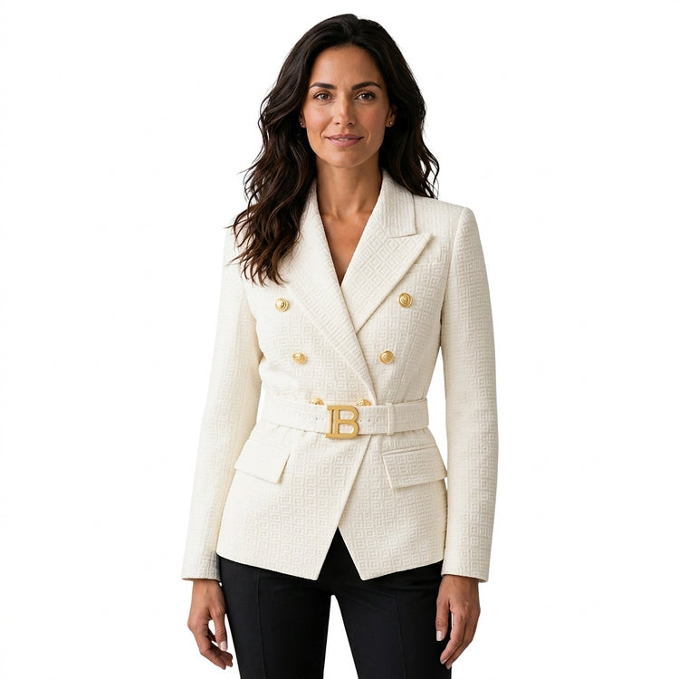 Women’s Jacquard Blazer with Belt-Blazer for women-CaldwellVoss