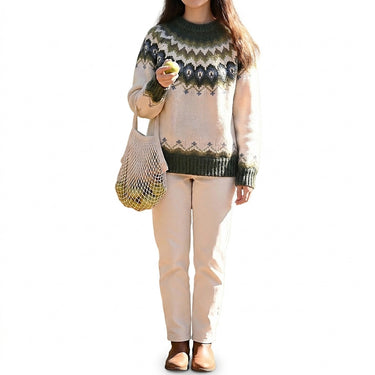Women’s Jacquard Knit Round Neck Long Sleeve Sweater-Sweaters for Women-CaldwellVoss
