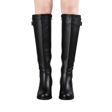 Women’s Knee-High Boots with Buckle Detail and Block Heel-Footwear for women-CaldwellVoss