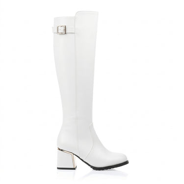 Women’s Knee-High Boots with Buckle Detail and Block Heel-Footwear for women-CaldwellVoss