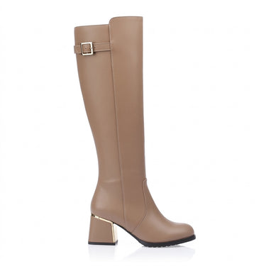 Women’s Knee-High Boots with Buckle Detail and Block Heel-Footwear for women-CaldwellVoss