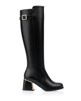 Women’s Knee-High Boots with Buckle Detail and Block Heel-Footwear for women-CaldwellVoss