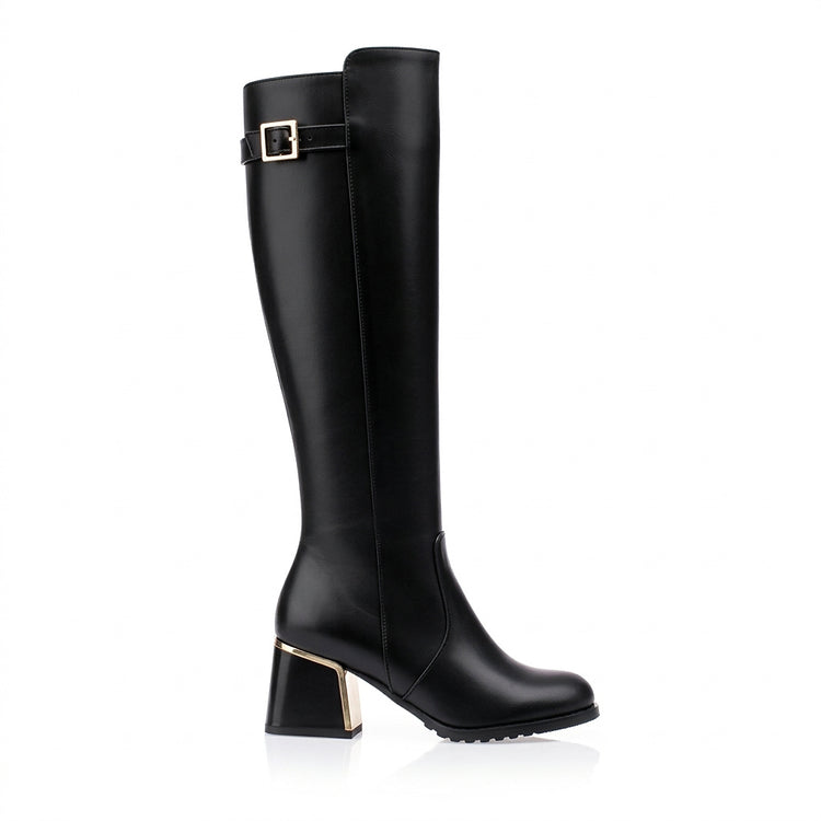 Women’s Knee-High Boots with Buckle Detail and Block Heel-Footwear for women-CaldwellVoss
