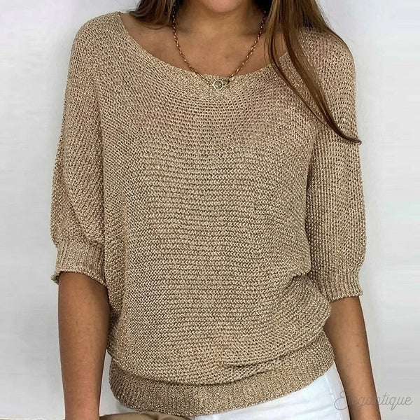 Women’s Knit Pullover with Elbow Length Sleeves-Sweaters for Women-CaldwellVoss