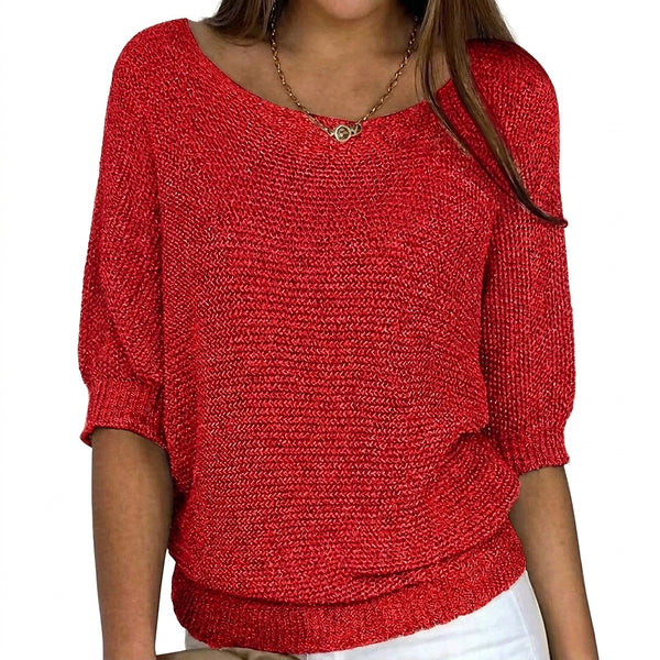 Women’s Knit Pullover with Elbow Length Sleeves-Sweaters for Women-CaldwellVoss
