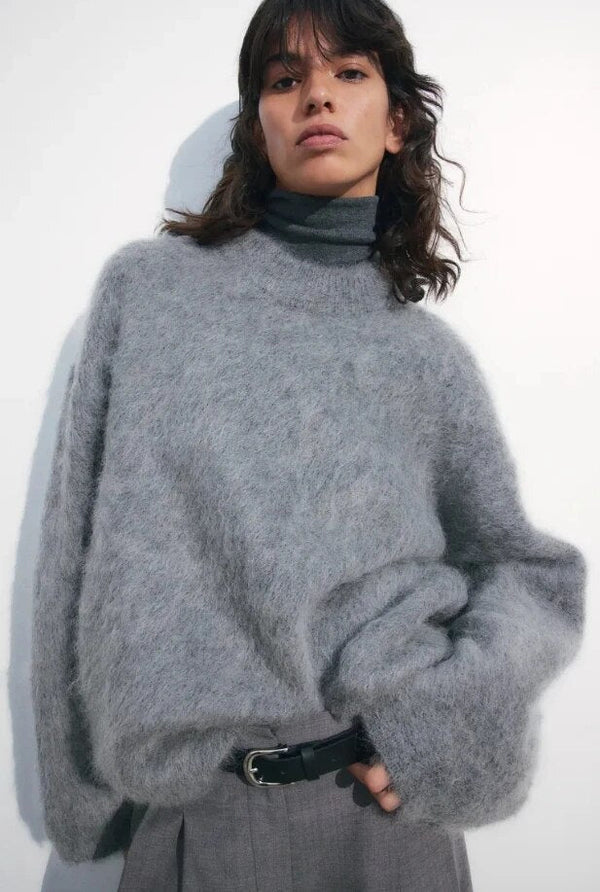 Women's Knit Sweater with Crew Neck and Dropped Shoulders-Sweaters for Women-CaldwellVoss