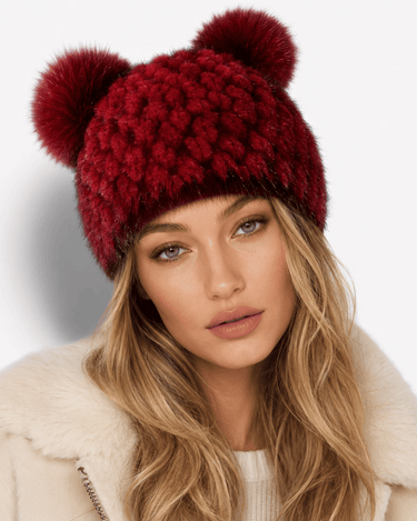 Women’s Knitted Beanie with Double Pom Poms-Har for women-CaldwellVoss