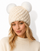 Women’s Knitted Beanie with Double Pom Poms-Har for women-CaldwellVoss