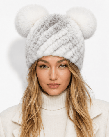 Women’s Knitted Beanie with Double Pom Poms-Har for women-CaldwellVoss