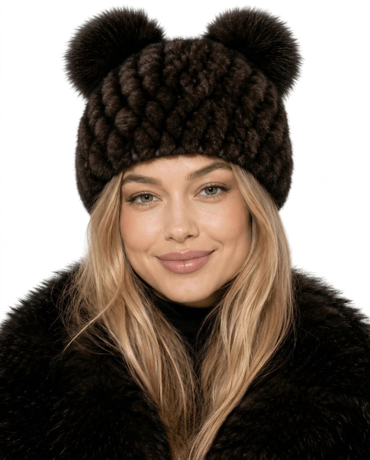 Women’s Knitted Beanie with Double Pom Poms-Har for women-CaldwellVoss