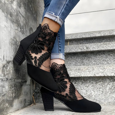 Women’s Lace Ankle Boots with Block Heels-Footwear for women-CaldwellVoss