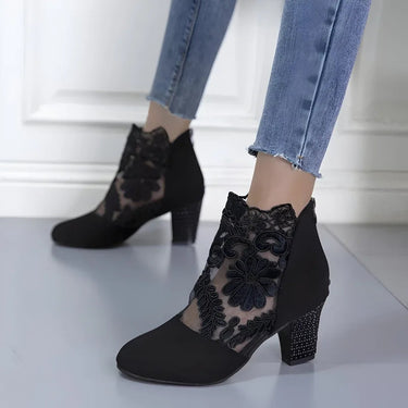 Women’s Lace Ankle Boots with Block Heels-Footwear for women-CaldwellVoss