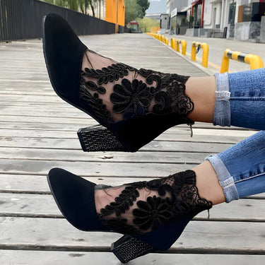 Women’s Lace Ankle Boots with Block Heels-Footwear for women-CaldwellVoss