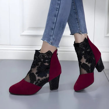 Women’s Lace Ankle Boots with Block Heels-Footwear for women-CaldwellVoss