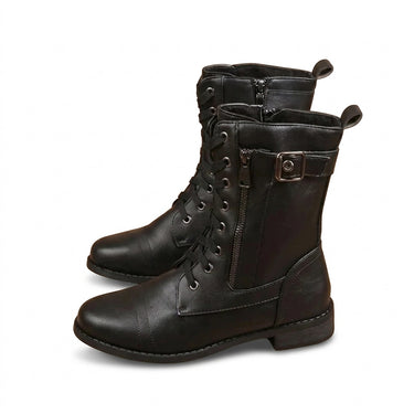 Women’s Lace-Up Mid-Calf Boots with Side Zippers and Buckle-Footwear for women-CaldwellVoss